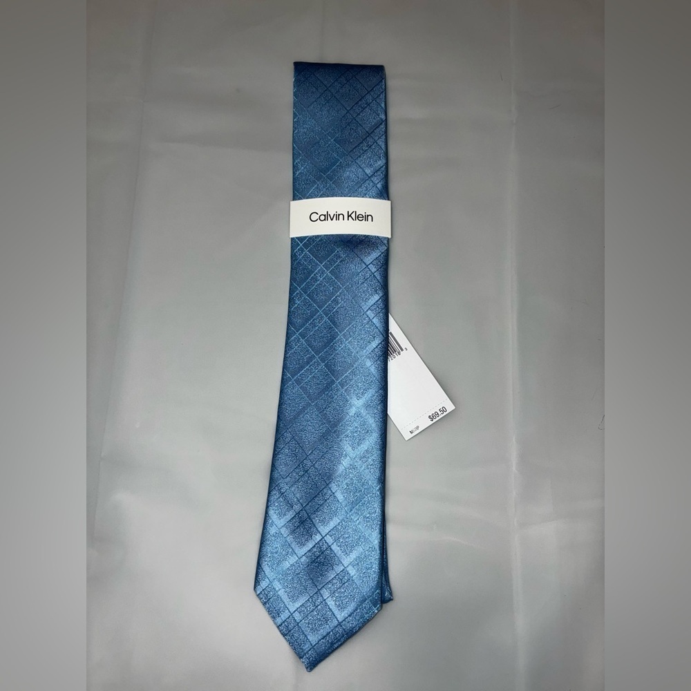 💰Calvin Klein NEW Silk Blend Tie Blue Plaid Neck Tie 3” Slim MSRP $69.50